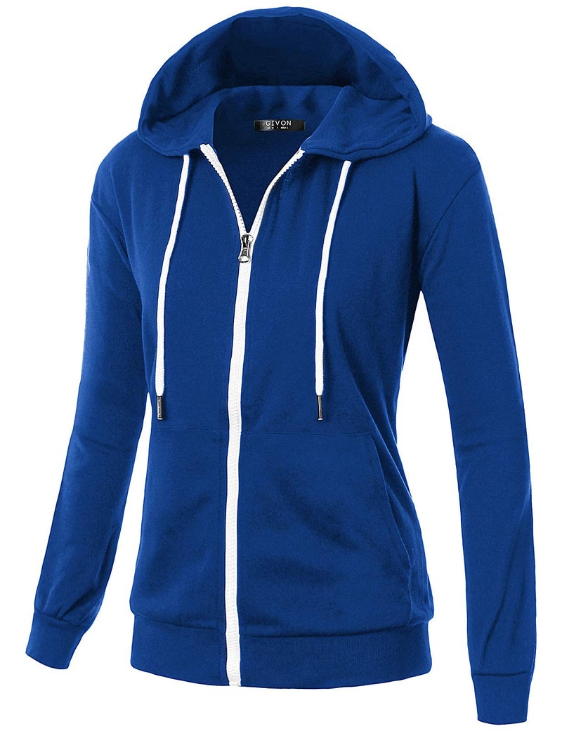 GIVON Women's Lightweight Zip Up Hoodie â€“ Long Sleeve Thin Casual Hooded Jacket, Plus DCF200-BLUE-XL - Image 1
